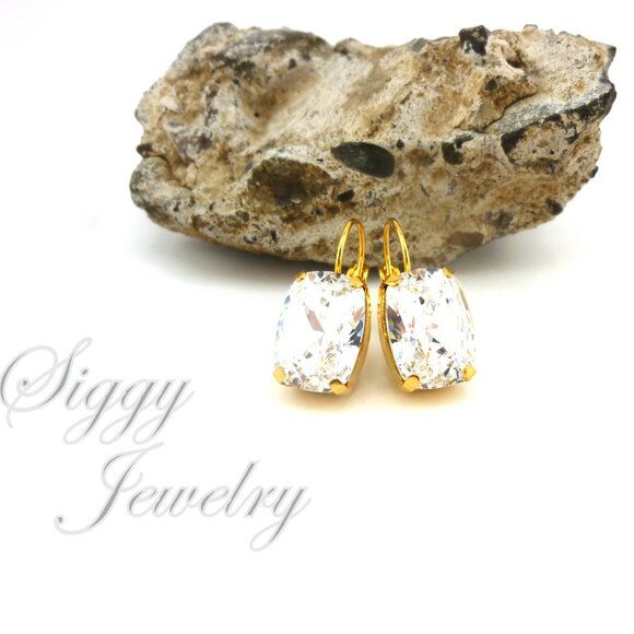 Bridal Cushion Octagon Shaped Clear Crystal Earrings Made with Austrian Crystal - Picture 4 of 6